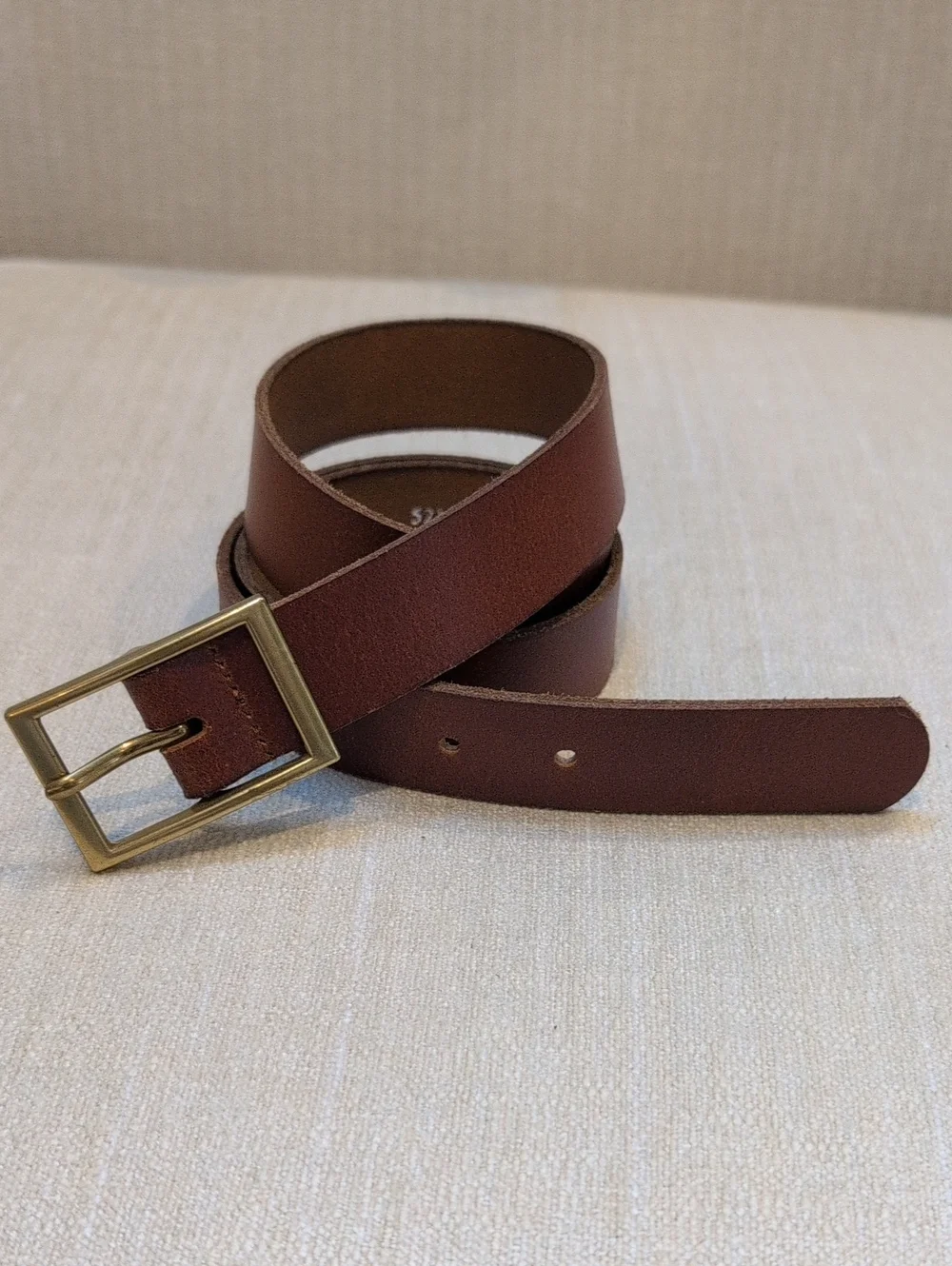 Brown Leather Belt with Brass Tone Buckle Size M Classic Preppy